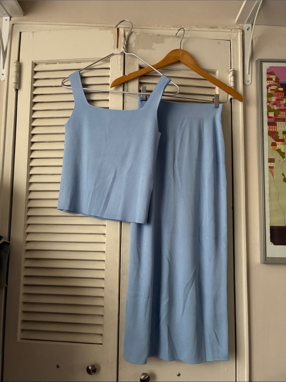 NWT Uniqlo Light Blue Ribbed Square-Neck Women’s top and skirt